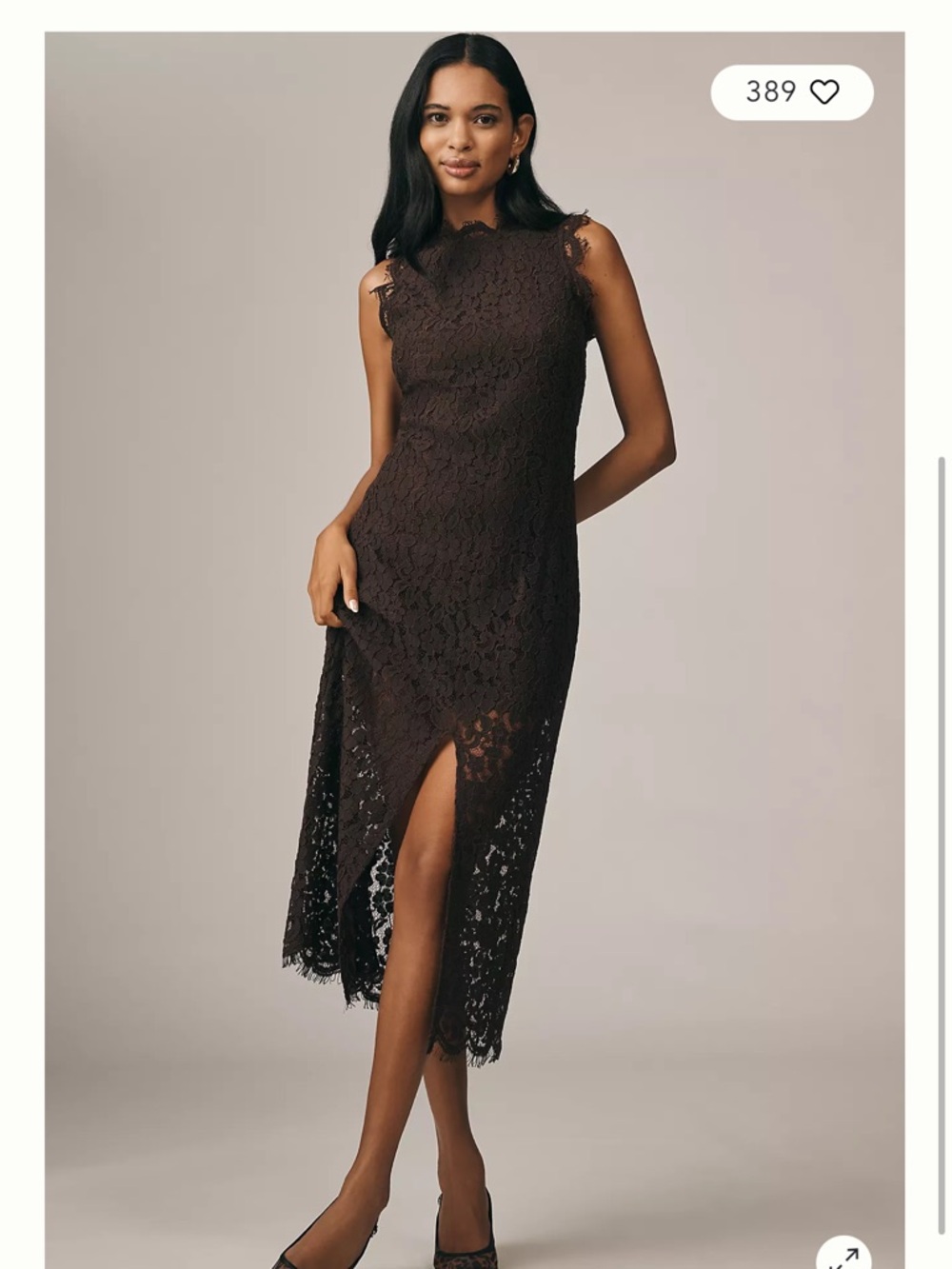 Endless Rose Sleeveless Lace Midi Dress in Dark Brown